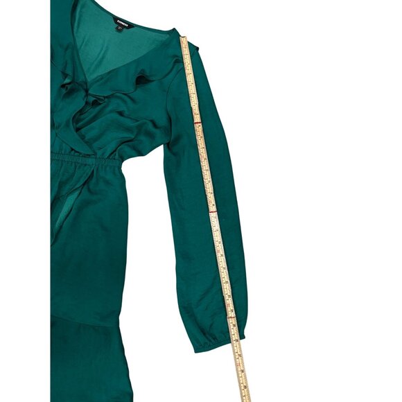 Emerald Green Ruffle Wrap Dress By Express - Size S - Picture 8 of 12